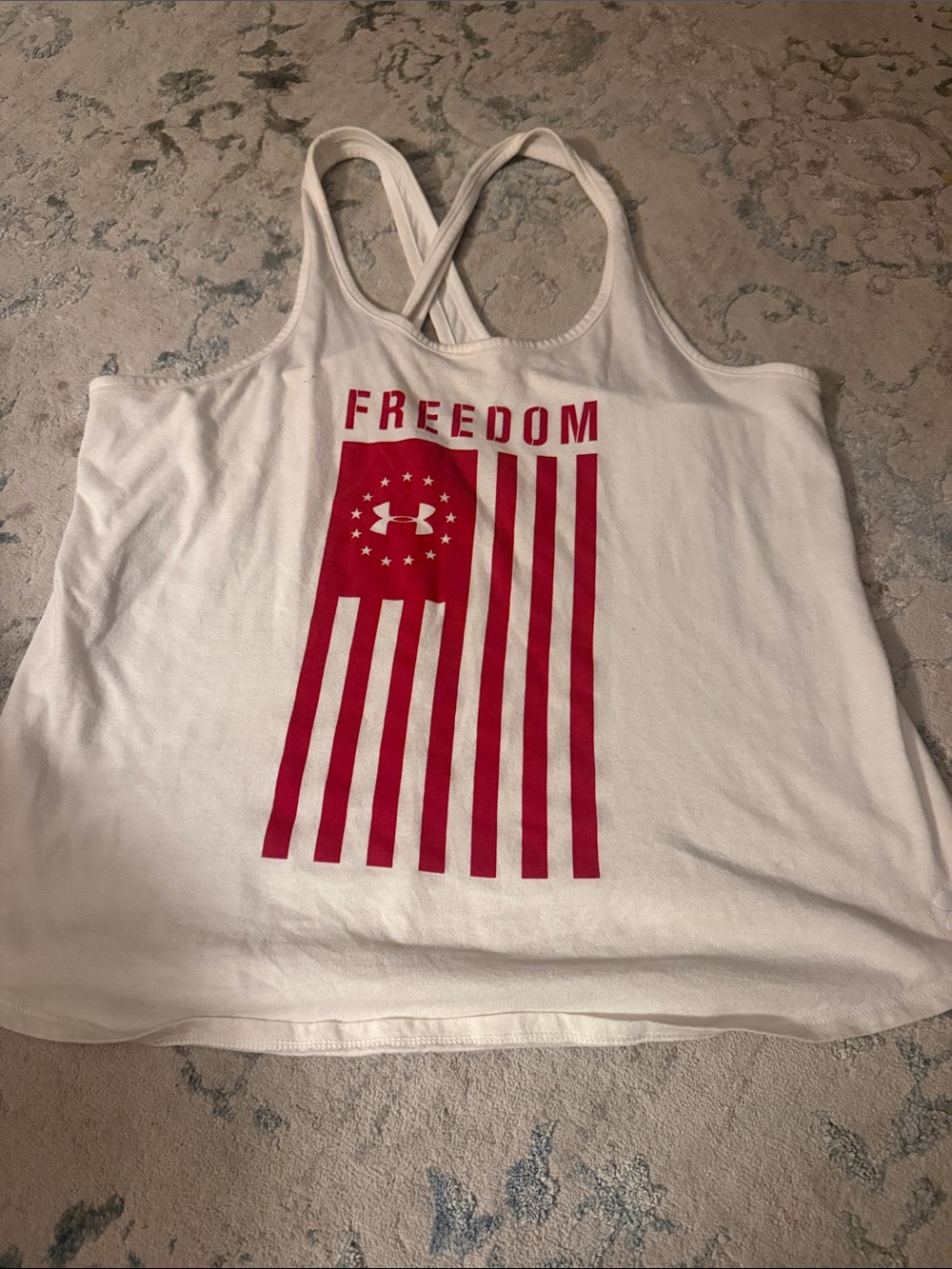 Under Armour White Tank Top with Red Freedom Graphic